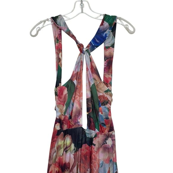 ASOS Dress Womens Size 6 Floral Pleated V Neck Key Hole Open Back Long - Picture 2 of 10